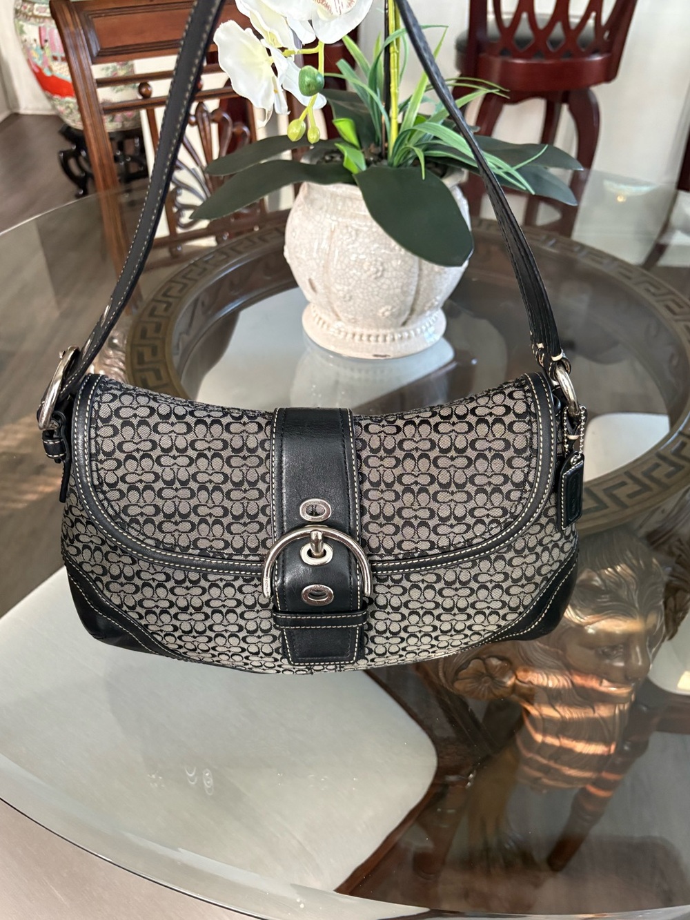 🖤🖤VINTAGE Y2K COACH SOHO BLACK/GREY BUCKLE FLAP SHOULDER BAG!F10926
